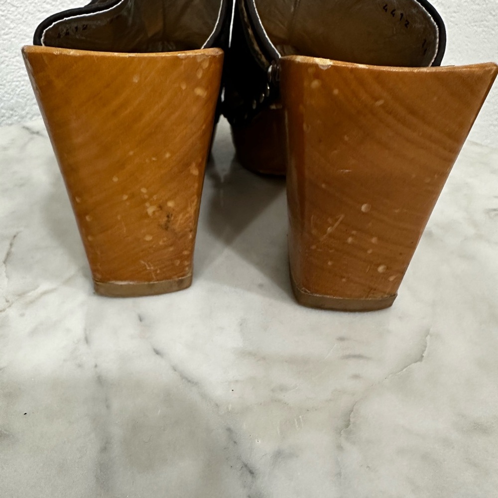 Dolce & Gabbana, VINTAGE , Rafia w/ Leather, Logo & Wood Platform Clogs, Sz  36 - Picture 7 of 13